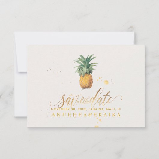 PixDezines ananas/Faux Gold Script Save The Date (Voorkant)