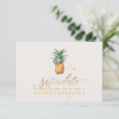 PixDezines ananas/Faux Gold Script Save The Date (Staand voorkant)