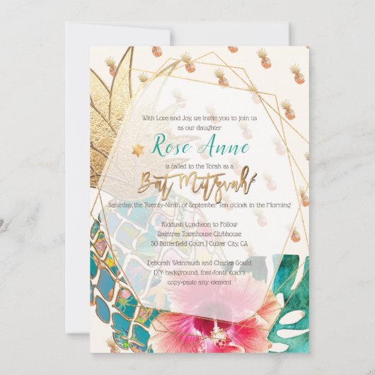 PixDezines Ananassen Bat Mitzvah Kaart (Achterkant)