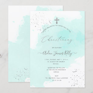 PixDezines Aqua Blue Waterverf Christening Kaart