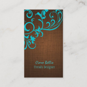 PixDezines aqua swirls/faux linnen Visitekaartje