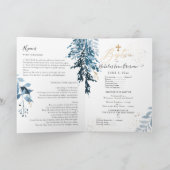 PixDezines Aquarelle Dusty Blue Baptism Programme (Intérieur)