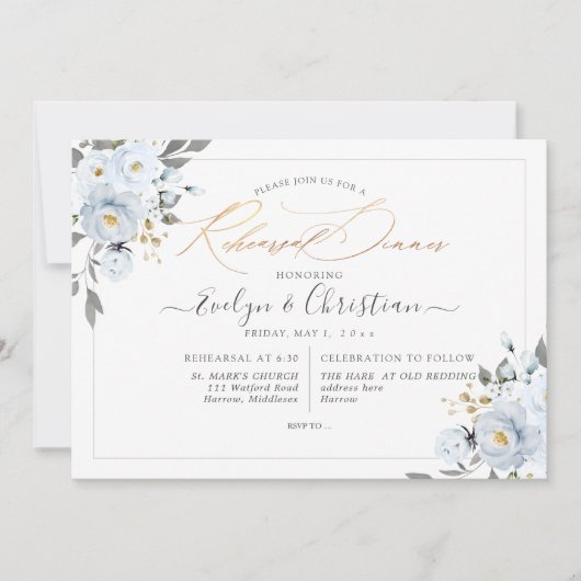PixDezines Aquarelle Dusty Blue Roses Invitation (Devant)