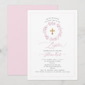 PixDezines Aquarelle Dusty Rose Wreath Invitation (Devant / Derrière)