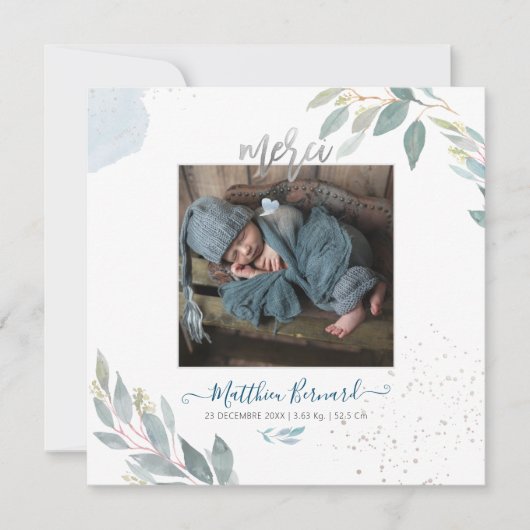 PixDezines Aquarelle Faire-part de NaissanceGarçon Kaart (Voorkant)