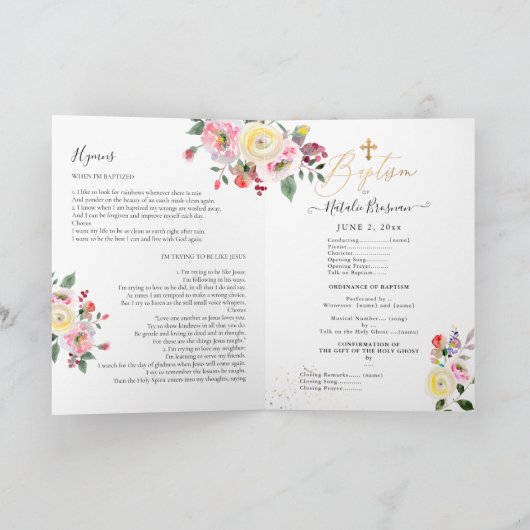 PixDezines Aquarelle Fleurs LDS Programme de baptê (Intérieur)