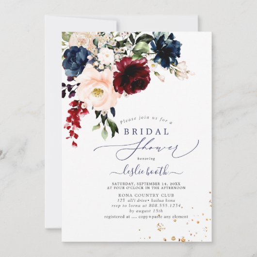 PixDezines Automne Blush Navy H2 Fleurs Invitation (Devant)