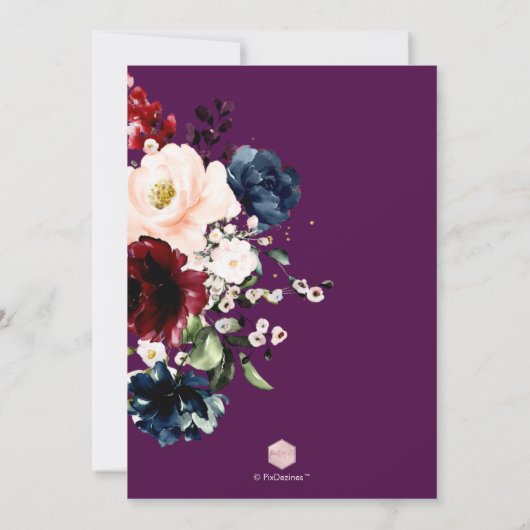PixDezines Automne Blush Navy H2 Fleurs Invitation (Dos)