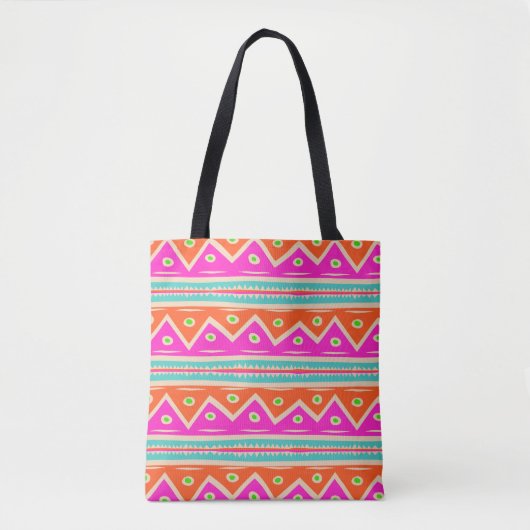 PixDezines Aztec Pattern/Hot Pink/Sinaasappel Draagtas (Voorkant)