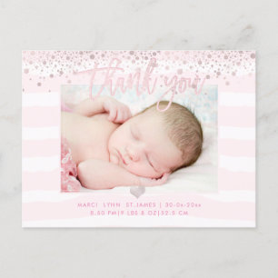 PixDezines Baby Bedankt/Blush Pink Confetti Briefkaart