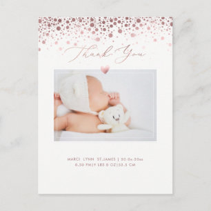 PixDezines Baby shower Bedankt/Roos Gold Confett Briefkaart