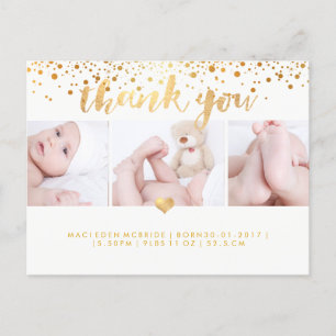 PixDezines Baby shower Dank u / Dazzled Faux Gold Briefkaart