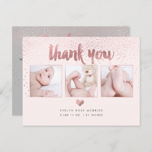 PixDezines Baby shower Hartelijk dank voor uw Roos Briefkaart (Voorkant / Achterkant)