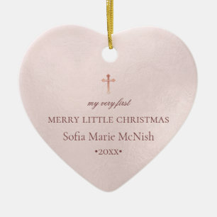 PixDezines Baby's 1e Kerst Foto, Blush Roze Keramisch Ornament
