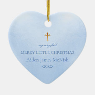 PixDezines Baby's 1e Kerstfoto, Baby Blauw Keramisch Ornament