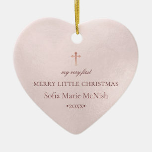 PixDezines Baby's 1e Kerstfoto, Blush Pink Keramisch Ornament