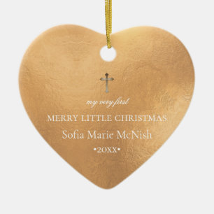 PixDezines Baby's 1e Kerstfoto, Gouden Keramisch Ornament