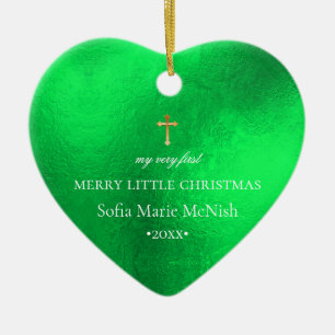 PixDezines Baby's 1e Kerstmis Foto, Neon Groen Keramisch Ornament