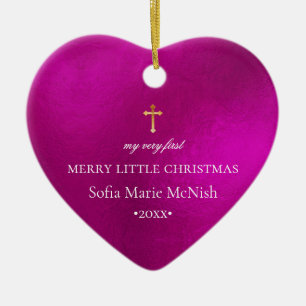 PixDezines Baby's eerste kerstfoto, Fuschia Keramisch Ornament