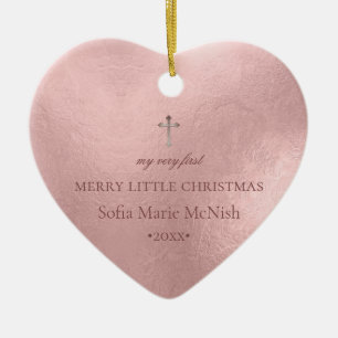 PixDezines Baby's eerste kerstfoto, Roos Gold Keramisch Ornament