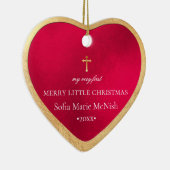 PixDezines Baby's Eerste Kerstmis, Rood Keramisch Ornament (Rechts)