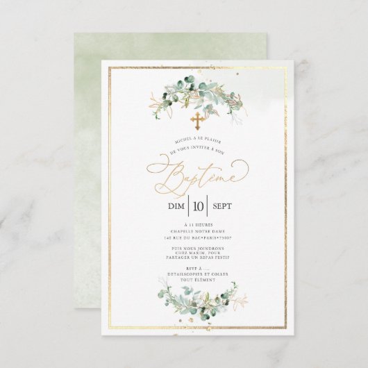 PixDezines Baptême d'Eucalyptus Rustique Aquarelle Kaart (Voorkant / Achterkant)