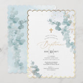 PixDezines Baptême d'Eucalyptus Rustique Aquarelle Kaart (Voorkant / Achterkant)