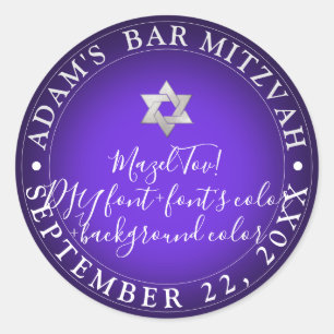 PixDezines Bar Mitswa/Bat Mitswa/DIY kleur/Paars Ronde Sticker