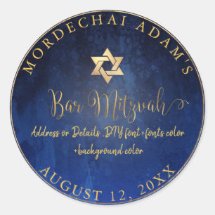 PixDezines Bar Mitswa Navyblauw Aquarel Ronde Sticker