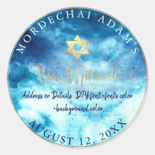 PixDezines Bar Mitzvah Aqua Blue Waterverf Ronde Sticker