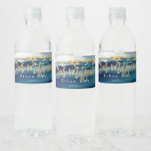 PixDezines Bar Mitzvah, Blauwgroen Waterverf Agaat Waterfles Etiket (Flessen)