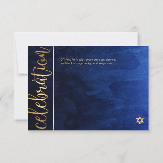 PixDezines Bar Mitzvah Celebration Kaarten ✡ Navy RSVP Kaartje (Achterkant)