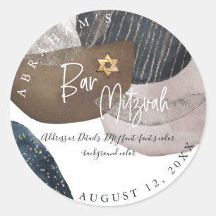 PixDEzines Bar Mitzvah, Waterverf Modern Abstract Ronde Sticker