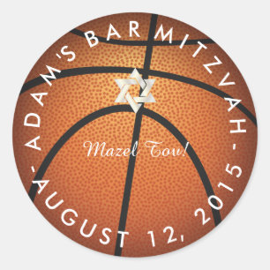 ✡ PixDezines Basketbal Mitzvah Ronde Sticker