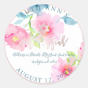 PixDezines Bat Mitzvah, Bloemen Waterverf Ronde Sticker