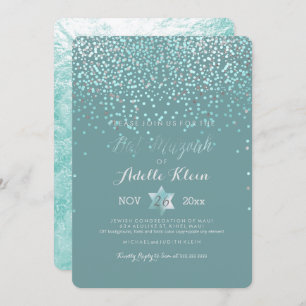 PixDezines Bat Mitzvah/Blue Confetti Kaart