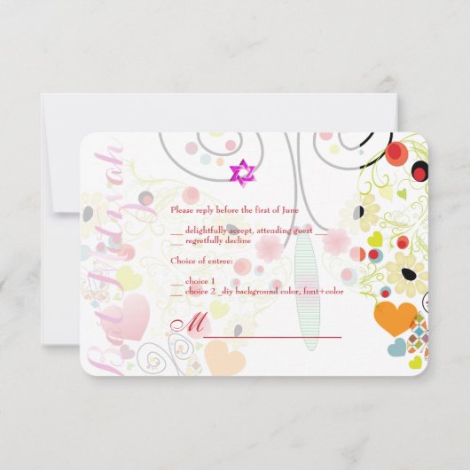 PixDezines Bat Mitzvah/butterflies RSVP Kaartje (Achterkant)