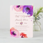 PixDezines ✡ Bat Mitzvah/Floral Waterverf Kaart (Staand voorkant)