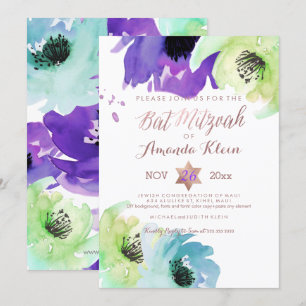 PixDezines ✡ Bat Mitzvah/Florale Waterverfschilder Kaart