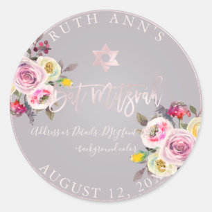 PixDezines Bat Mitzvah, Pastel Bloemen Waterverf Ronde Sticker