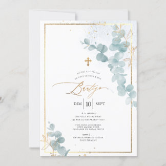 PixDezines Bautizo Eucalipto Rústico Acuarela Kaart