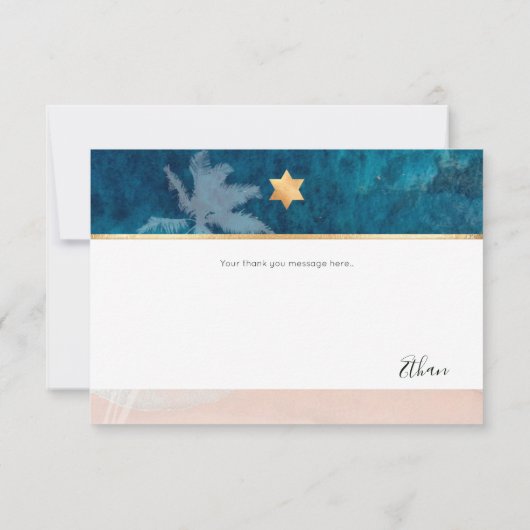 PixDezines Beach Palm Trees Bar Mitzvah Dank u Kaart (Achterkant)