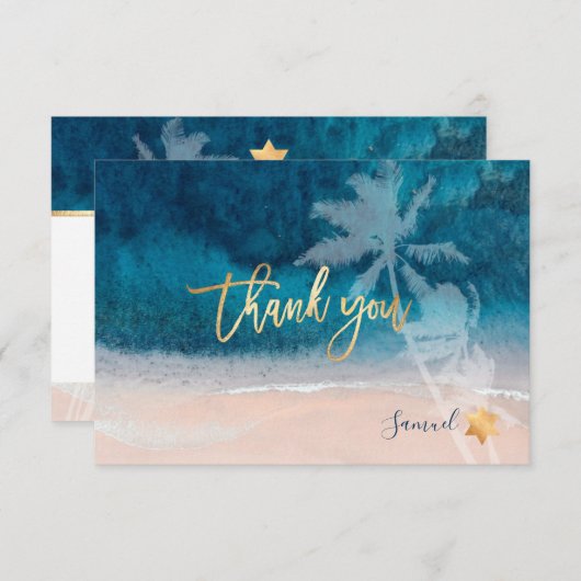 PixDezines Beach Palm Trees Bar Mitzvah Dank u Kaart (Voorkant / Achterkant)