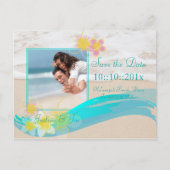 PixDezines beach+plumeria, datum opslaan/doe-het-z Aankondigingskaart (Voorkant)