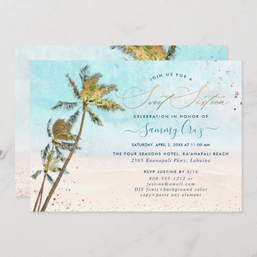 PixDezines Beach Sweet Sixteen Crystal Blue Ocean Kaart (Voorkant / Achterkant)