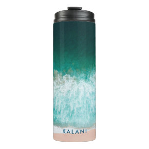PixDezines Beach Waves Smaragd Zee Roze Zand Thermosbeker