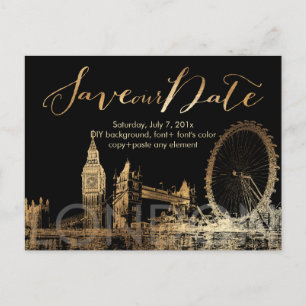 PixDezines/Bewaar datum/Goud/London Skyline Aankondigingskaart