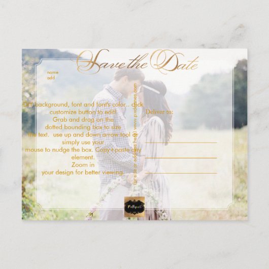 PixDezines Bewaar de datum/Faux Gold/Fancy Script Aankondigingskaart (Achterkant)