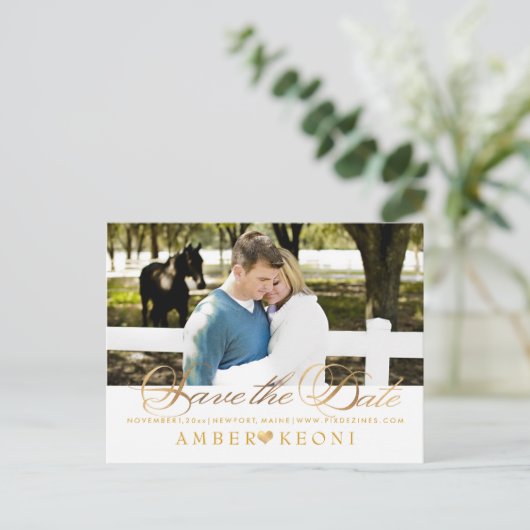 PixDezines Bewaar de datum/Faux Gold/Fancy Script Aankondigingskaart (Staand voorkant)