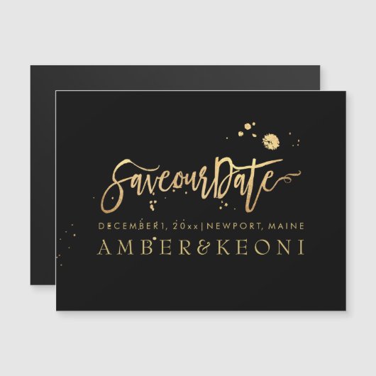 PixDezines Bewaar onze datum/stijlvolle Faux Gold  Magnetische Uitnodiging (Voorkant / Achterkant)